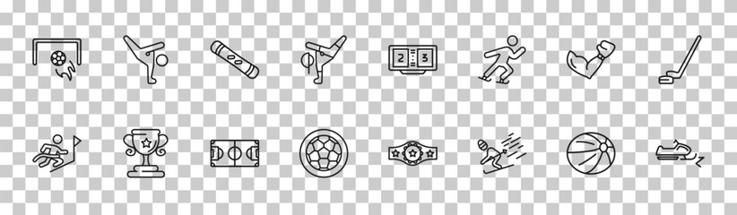 outline sport icons set - football, capoeira, boxing, snowmobile sport. editable vector for web and mobile ui © IconArt