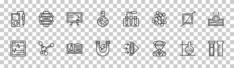 Naklejka premium outline science icons set - ph meter, force, refraction, test tube. editable vector for web and mobile ui