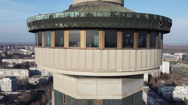 Drone view of the Belgrade Western Gate Genex tower, New Belgrade district, Serbia. Europe.