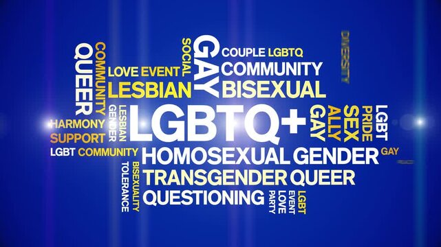 LGBTQ+ animated word cloud-text design animation tag kinetic typography seamless loop.