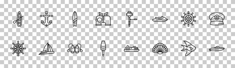 outline nautical icons set - skiff, marine, helm, speedboat. editable vector for web and mobile ui © IconArt