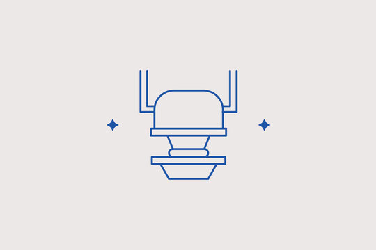 Industrial overhead crane hoist lifting heavy bucket line icon for metallurgy factory warehouse, steel foundry melting shop. Reliable vector illustration for material handling.