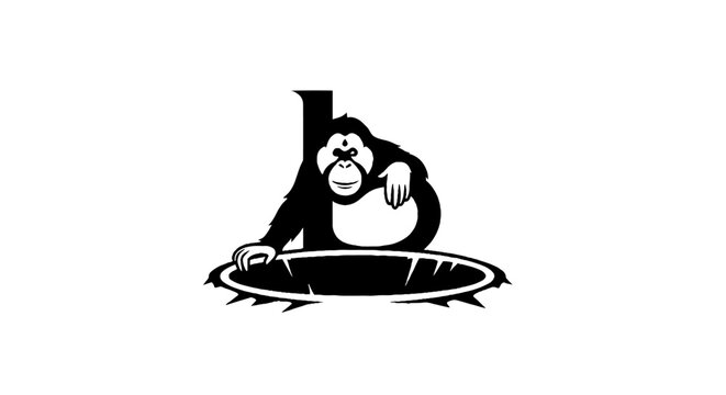 Black and white gorilla sitting on a crescent moon.