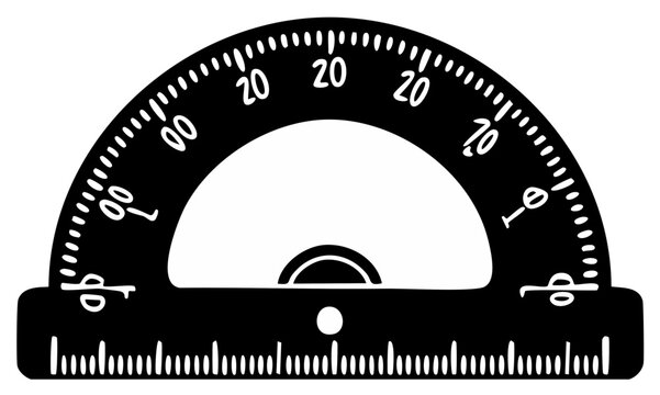 Silhouette illustration of a protractor measuring angles for geometry and math class