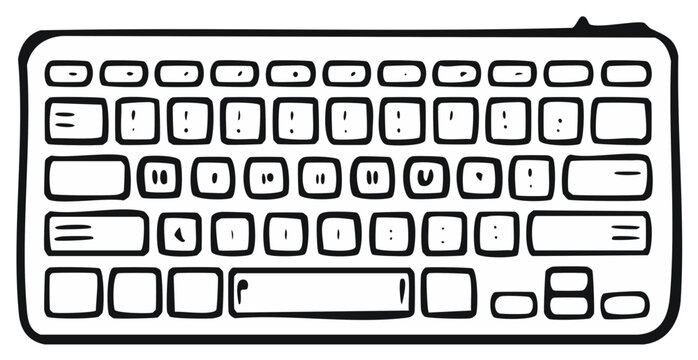 Stylized Wireless Keyboard Doodle Top View Sketch Isolated Technology Concept