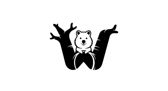 Black and white illustration of a raccoon in a tree.
