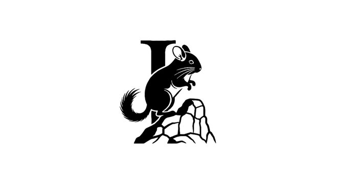 Illustrated squirrel climbing a stylized letter I.