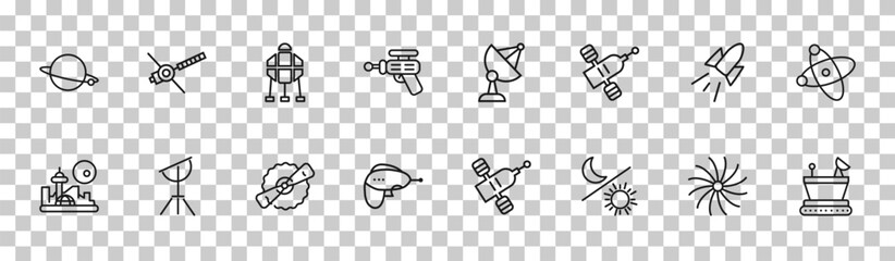 outline astronomy icons set - planet, voyager, space rocket, moonwalker. editable vector for web and mobile ui © IconArt