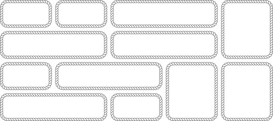 Set of nautical rope frames, rectangular borders with twisted cord texture, collection of various sizes of rope frames isolated on white background © MDMahmudul
