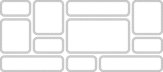 Set of rope frames, rectangular nautical borders, vector illustration isolated on white background © MDMahmudul