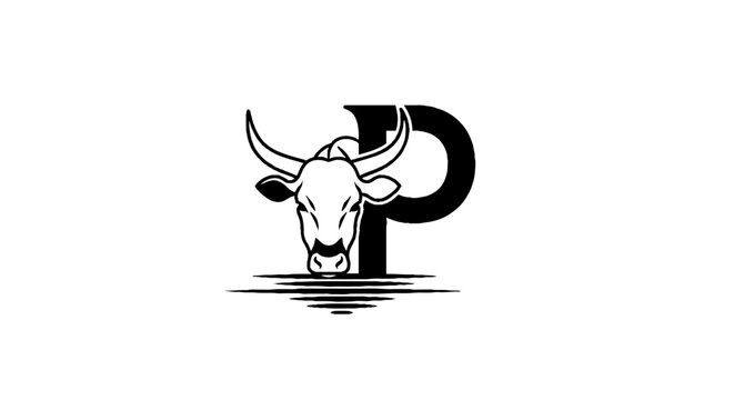 Black and white bull head logo design.