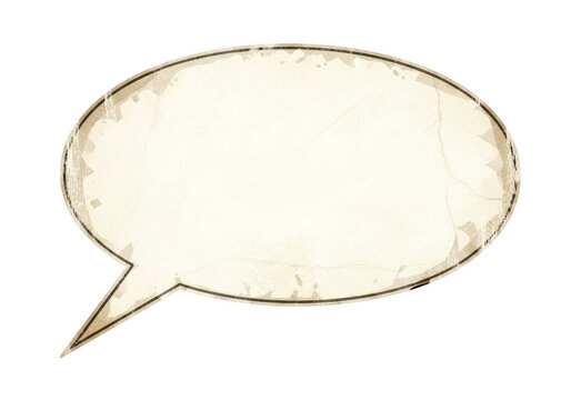 Retro comic book style speech bubble with grunge texture isolated on a clean transparent background