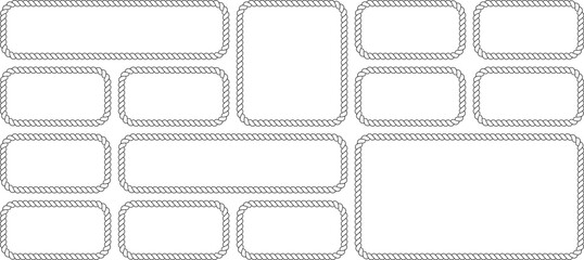 Set of rope frames, nautical border collection, decorative rectangular frames made of twisted rope, vintage marine style design elements isolated on white background © MDMahmudul