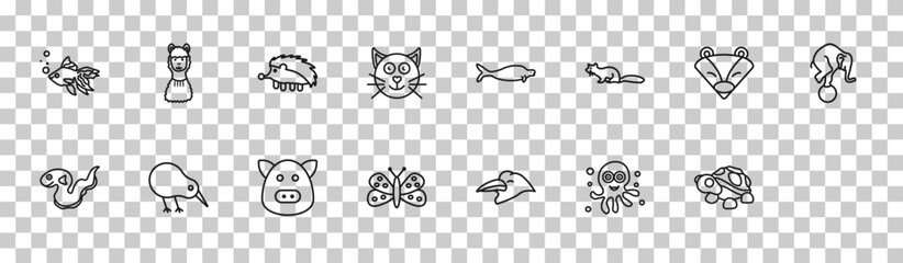 outline animals icons set - gold fish, llama, badger, turtle. editable vector for web and mobile ui © IconArt
