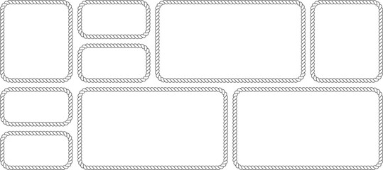 Set of rope frames, nautical border collection, vector illustration isolated on white background © MDMahmudul