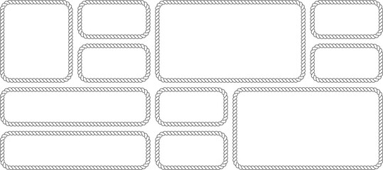 Set of nautical rope frames, rectangular borders with twisted rope texture, collection of various sizes of rope frames for text or photos, vector illustration © MDMahmudul