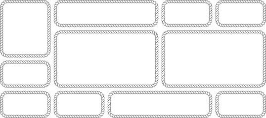 Set of rope frames, rectangular borders with nautical rope texture, vector illustration isolated on white background © MDMahmudul