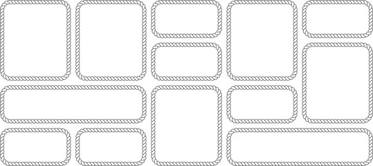 Set of rope frames of different sizes and shapes, nautical style rectangular borders, vector illustration isolated on white background © MDMahmudul