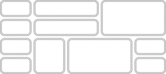 Set of nautical rope frames, rectangular borders with twisted cord texture, collection of vector design elements isolated on white background © MDMahmudul