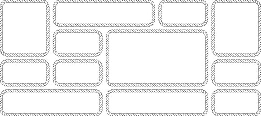 Set of rope frames, nautical border collection, rectangular rope frames of different sizes, vector illustration isolated on white background © MDMahmudul