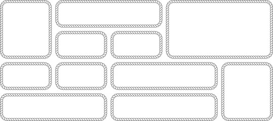 Set of nautical rope frames, collection of rectangular borders with twisted rope texture, marine style design elements for invitations and labels © MDMahmudul