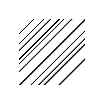 Abstract pattern of parallel black diagonal lines of varying thickness arranged at an angle on a plain white background, for use