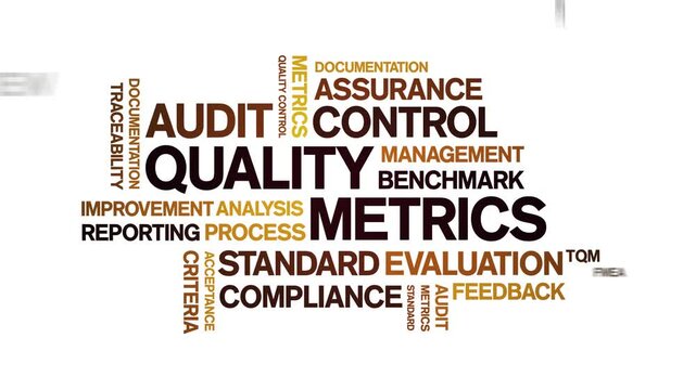 Quality Metrics animated word cloud-text design animation tag kinetic typography seamless loop.