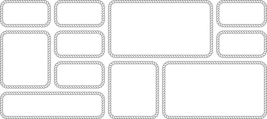 Set of various rectangular frames made of nautical rope, vector illustration of rope borders for photo or text, collection of marine style frames © MDMahmudul