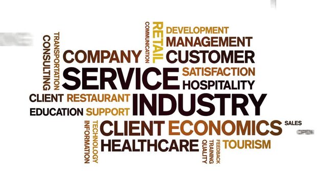 Service industry animated word cloud-text design animation tag kinetic typography seamless loop.