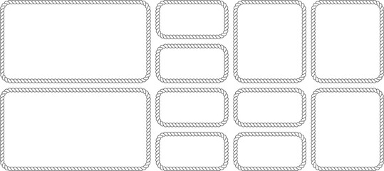 Set of rope frames, nautical border collection, vector illustration isolated on white background © MDMahmudul
