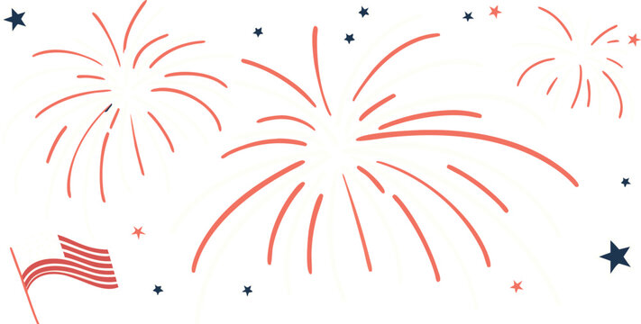 Red and white fireworks pattern on a dark blue background