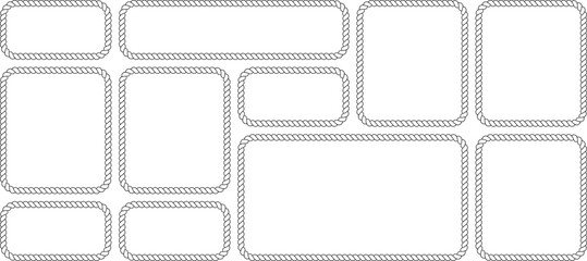 Set of rope frames, rectangular borders with nautical rope texture isolated on white background © MDMahmudul