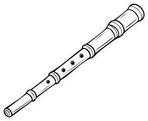 Naklejka premium Simple line drawing illustration of a wooden recorder instrument with finger holes