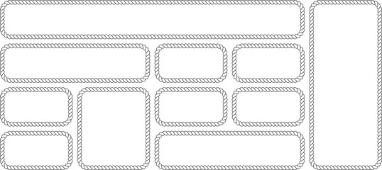 Set of rope frames, nautical border collection, blank rectangular and square rope frames for text, vector illustration isolated on white background © MDMahmudul