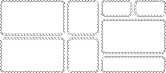 Set of rope frames, nautical border collection, rectangular rope frames isolated on white background © MDMahmudul
