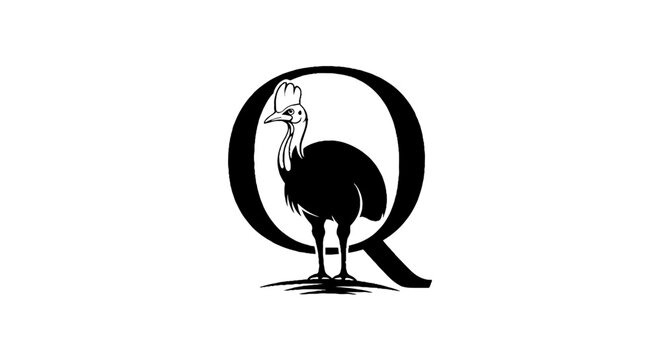 Black and white ostrich shaped as letter Q.