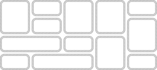 Set of various rectangular rope frames, nautical style borders, collection of vector frames isolated on white background © MDMahmudul