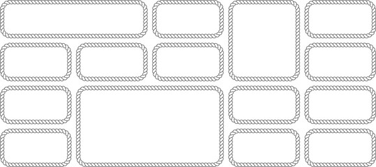 Set of rope frames, nautical border collection, decorative rectangular frames with twisted rope texture, isolated on white background © MDMahmudul