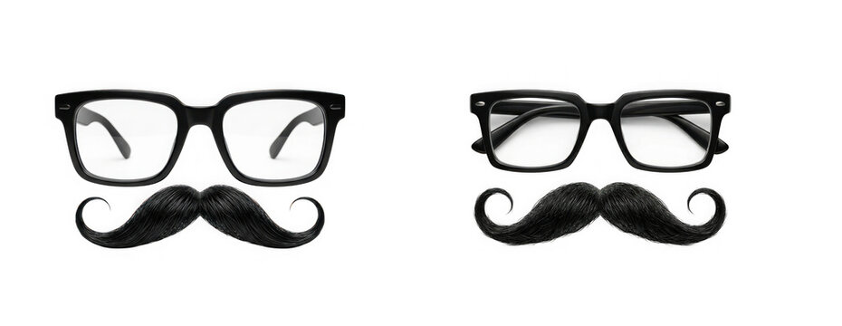 Set of hipster glasses and mustaches isolated on transparent background