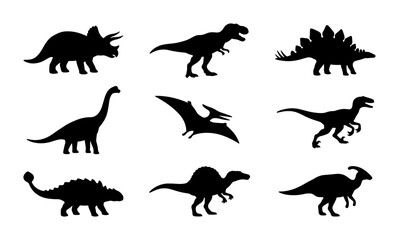 Dinosaur Silhouettes Collection: Prehistoric Reptile Icons, Jurassic Creatures Vector Set, Ancient Animal Graphics for Kids and Education © MdFarhan