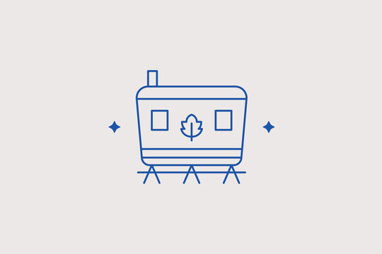 Wooden sugar shack cabin with maple leaf emblem line icon for traditional syrup farm tourism, Canadian heritage festival website. Nostalgic vector illustration for seasonal evaporators.
