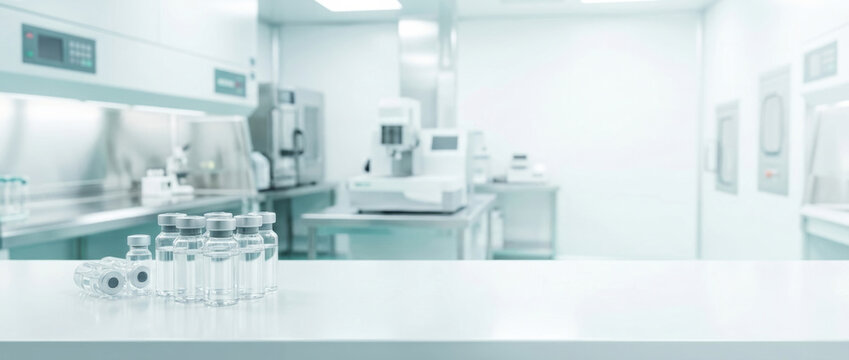 Vial vaccine laboratory sterile pharmaceutical clear glass vials white counter sterile