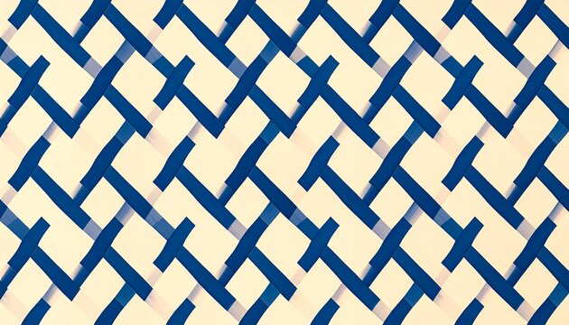 Geometric interlocking blue T-shape pattern on beige textured background