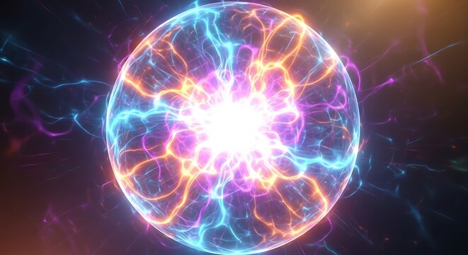 Abstract swirling colorful cosmic energy sphere.