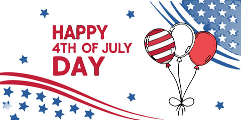 Obraz premium Happy 4th of july design with balloons and american flag