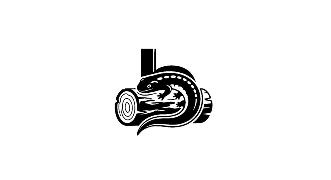 Black and white snake coiled around log illustration.