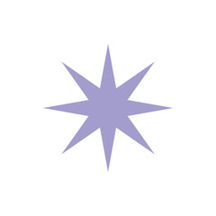 Obraz premium A simple light purple star shape with eight sharp points isolated on a plain white background, flat for web use