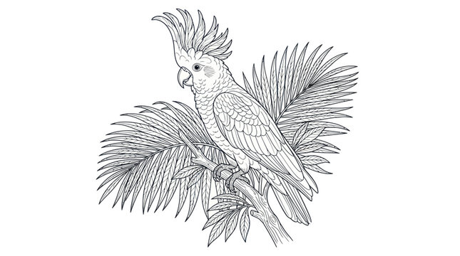 Cockatoo Parrot Line Art Illustration