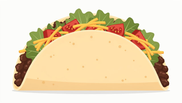Delicious taco with lettuce tomato cheese and ground beef in soft shell quick meal inspired by mexican cuisine