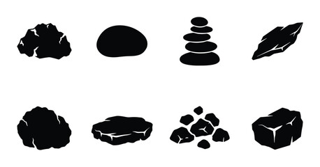 Stone Icons, Rock Silhouettes, Zen Balance Stack, Natural Elements, Vector Graphics © Farida